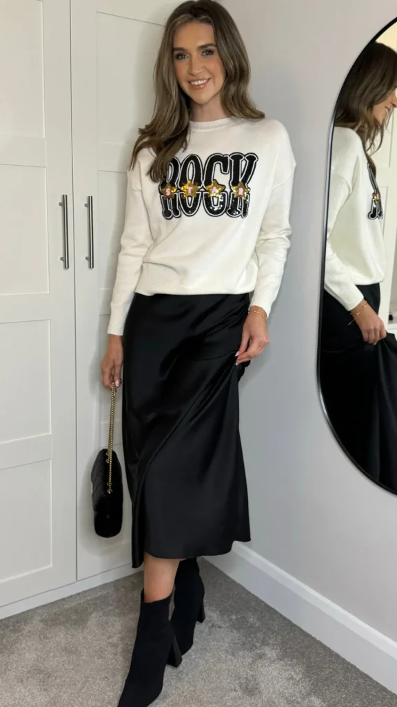 SO TWICE Knitwear^Darina Cream 'ROCK' Sequin Slogan Jumper