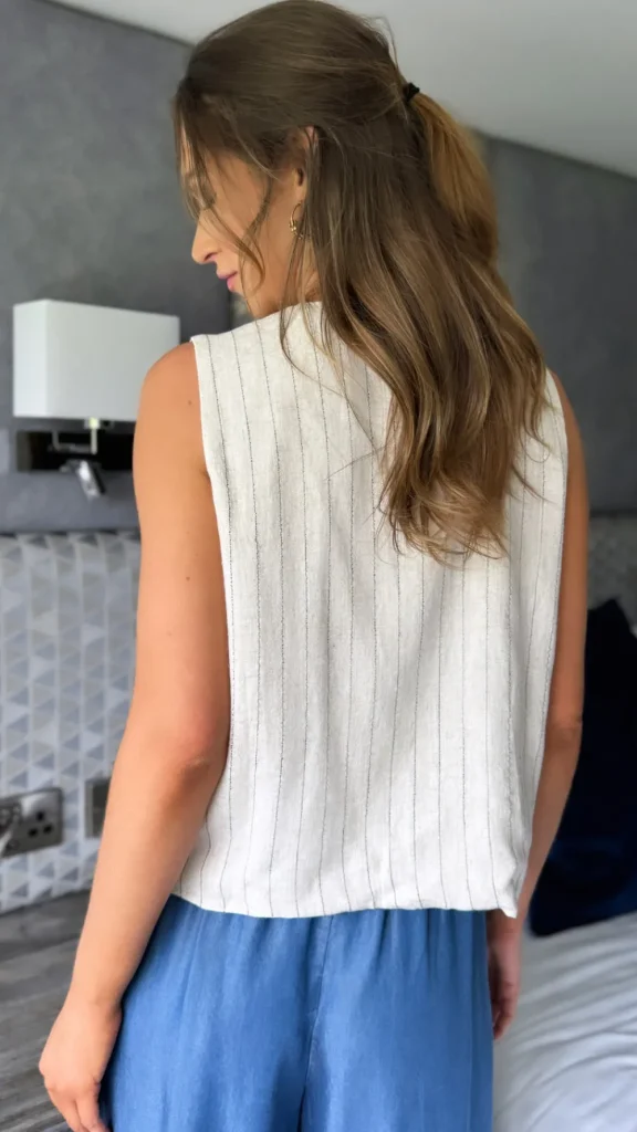 ELENZA Tops^Davina Beige Pinstripe Tie Detail Waistcoat