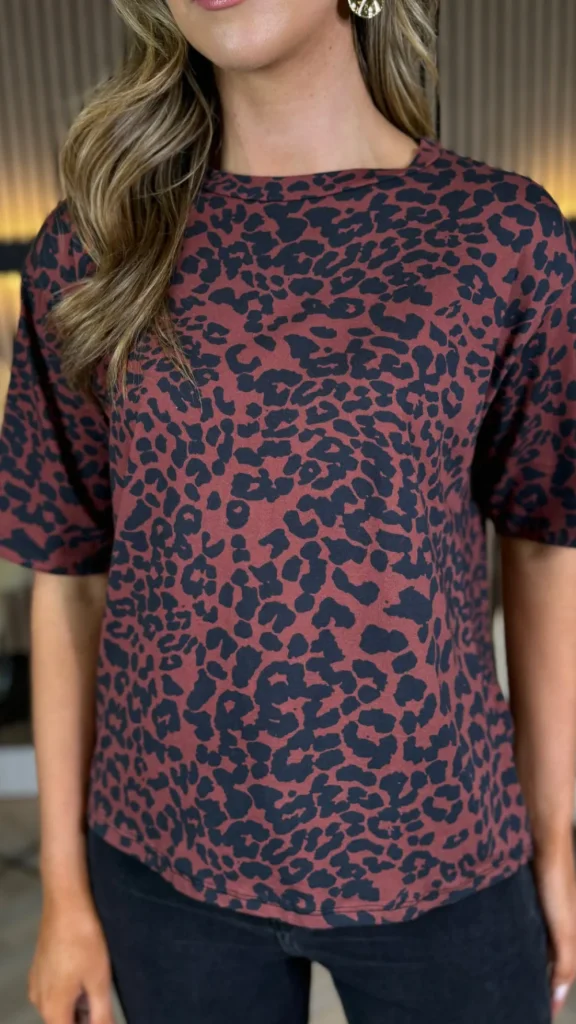 ESTEE BROWN Tops^Dawson Burgundy Leopard Print Top