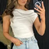 AX PARIS Tops^Deanna Cream Off The Shoulder Ruched Waist Draped Top