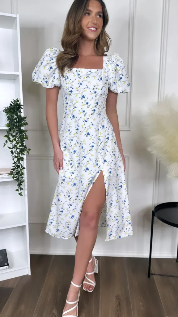 GIRL IN MIND Going Out Dresses | Occasion Dresses^Demi Blue Floral Square Neck Midi Dress