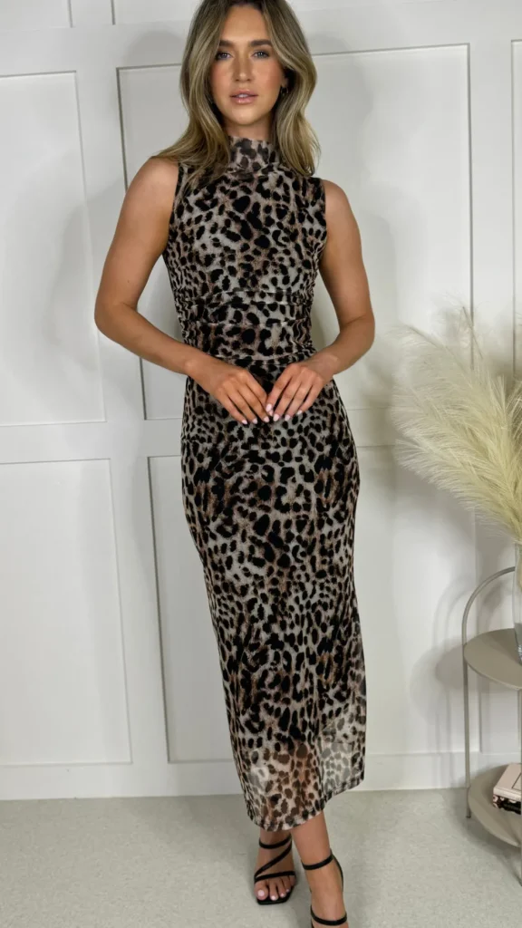LORIANE Going Out Dresses | Occasion Dresses^Denby Black & Beige Leopard Printed Midi Dress