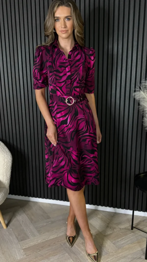 GIRL IN MIND Going Out Dresses | Occasion Dresses^Dervla Pink & Black Leopard Print Collared Midi Dress