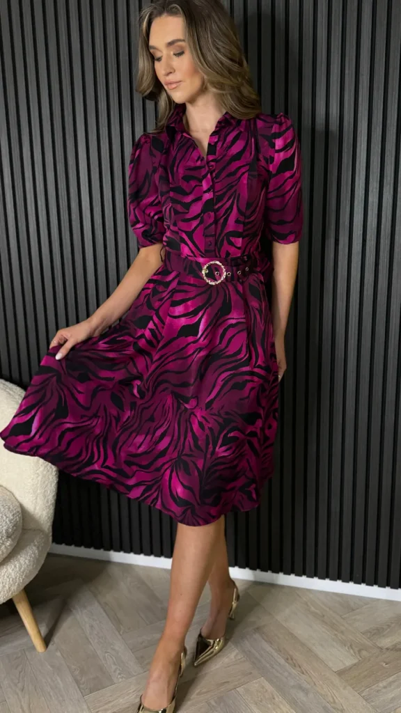GIRL IN MIND Going Out Dresses | Occasion Dresses^Dervla Pink & Black Leopard Print Collared Midi Dress