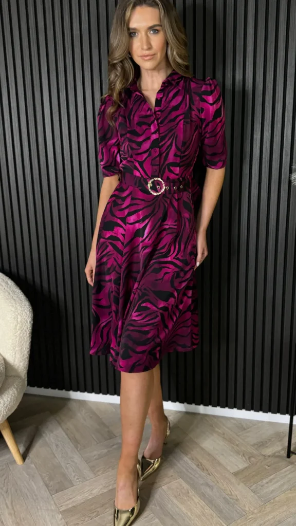 GIRL IN MIND Going Out Dresses | Occasion Dresses^Dervla Pink & Black Leopard Print Collared Midi Dress