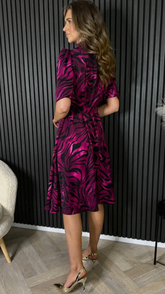 GIRL IN MIND Going Out Dresses | Occasion Dresses^Dervla Pink & Black Leopard Print Collared Midi Dress