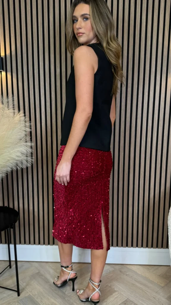LORIANE Skirts & Shorts^Dervla Red Sequin Midi Skirt