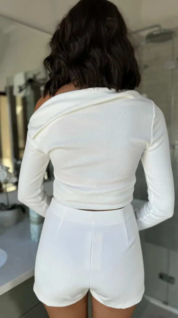 ELENZA Tops^Diana White Asymmetric Neck Long Sleeve Top