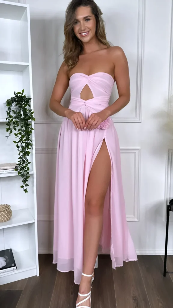 LILY MCBEE Going Out Dresses | Occasion Dresses^Dominique Pink Strapless and Corsage Detail Maxi Dress
