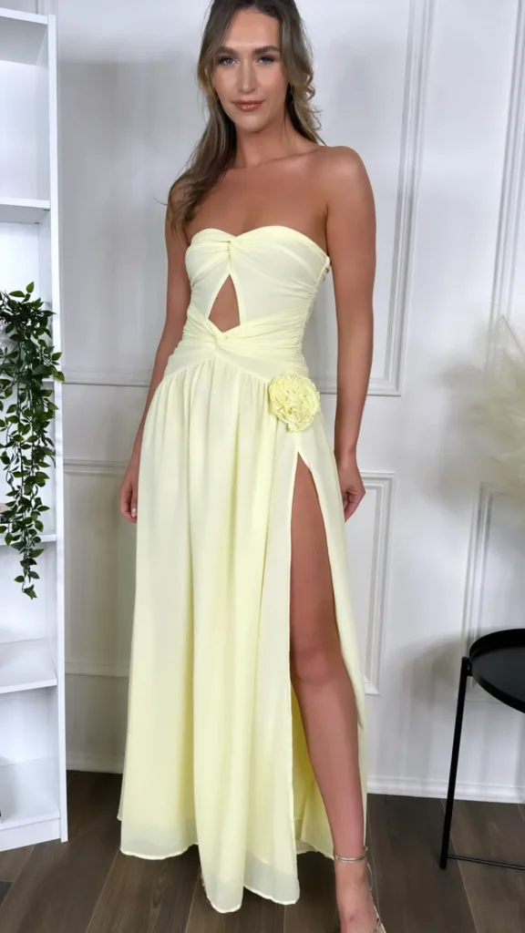 LILY MCBEE Going Out Dresses | Occasion Dresses^Dominique Yellow Strapless and Corsage Detail Maxi Dress