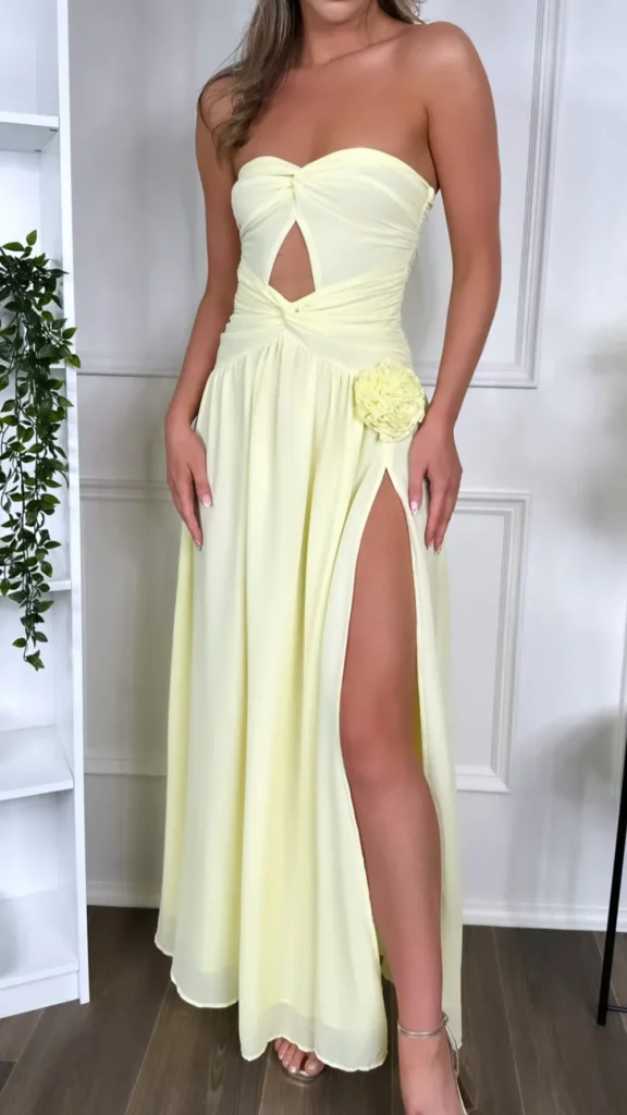 LILY MCBEE Going Out Dresses | Occasion Dresses^Dominique Yellow Strapless and Corsage Detail Maxi Dress