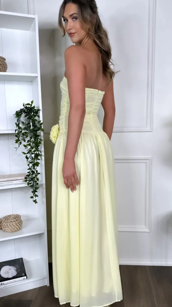 LILY MCBEE Going Out Dresses | Occasion Dresses^Dominique Yellow Strapless and Corsage Detail Maxi Dress