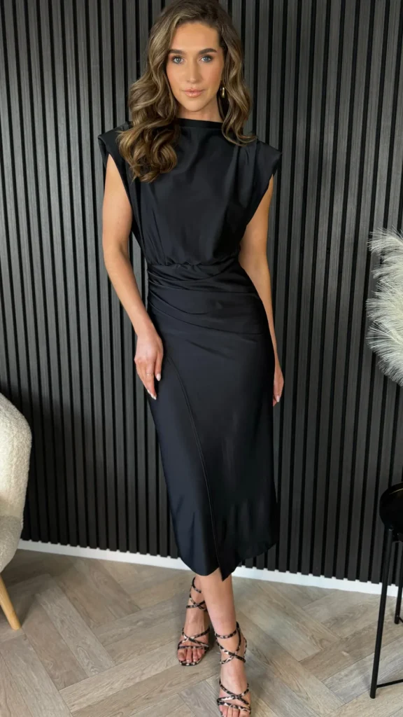 COPPEROSE Going Out Dresses | Occasion Dresses^Doreen Black High Neck Wrap Style Midi Dress