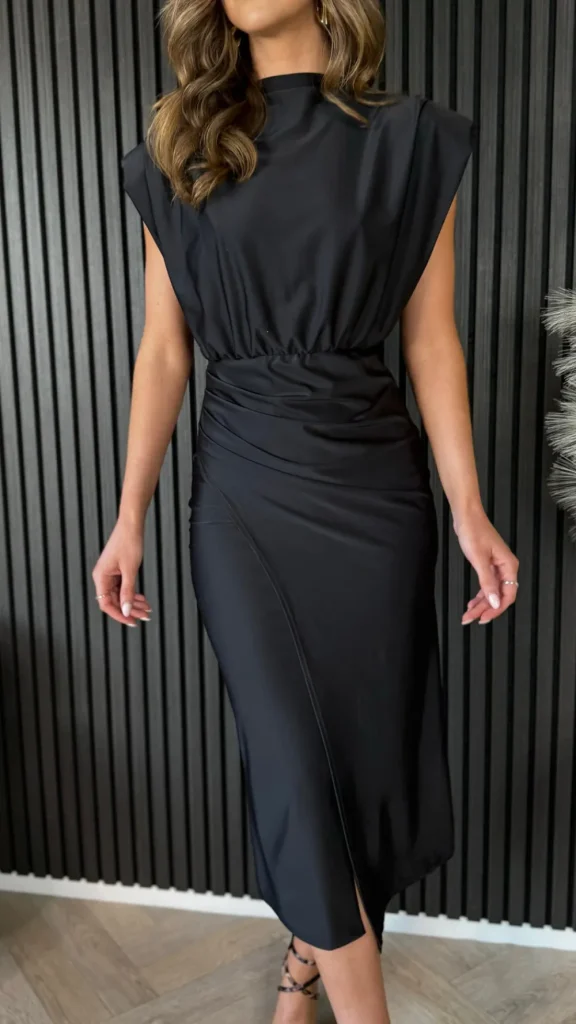 COPPEROSE Going Out Dresses | Occasion Dresses^Doreen Black High Neck Wrap Style Midi Dress