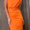 COPPEROSE Going Out Dresses | Occasion Dresses^Doreen Orange High Neck Wrap Style Midi Dress