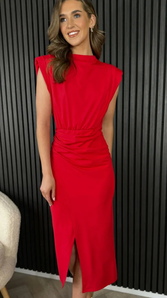 COPPEROSE Going Out Dresses | Occasion Dresses^Doreen Red High Neck Wrap Style Midi Dress