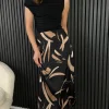 GIRL IN MIND Skirts & Shorts^Edel Beige & Black Abstract Print Midi Skirt