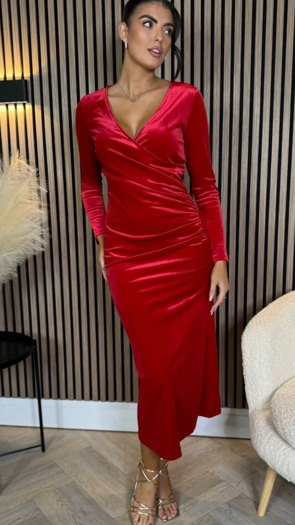ATTENTIF Going Out Dresses | Occasion Dresses^Edina Red Wrap Effect Midi Dress
