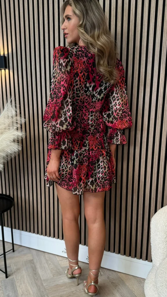GIRL IN MIND Fitted Dresses | Day Dresses^Edyn Red Long Sleeve Animal Print Mini Dress