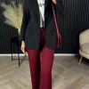 ESTEE BROWN Trousers^Effie Burgundy Wide Leg Trousers