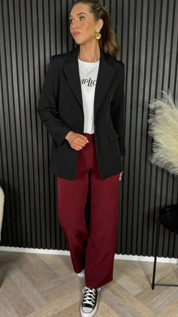 ESTEE BROWN Trousers^Effie Burgundy Wide Leg Trousers