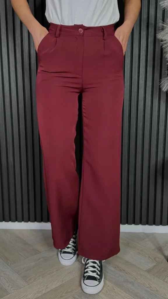 ESTEE BROWN Trousers^Effie Burgundy Wide Leg Trousers