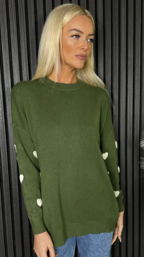 MOOCCI Knitwear^Eilish Green Heart Sleeve Detail Jumper