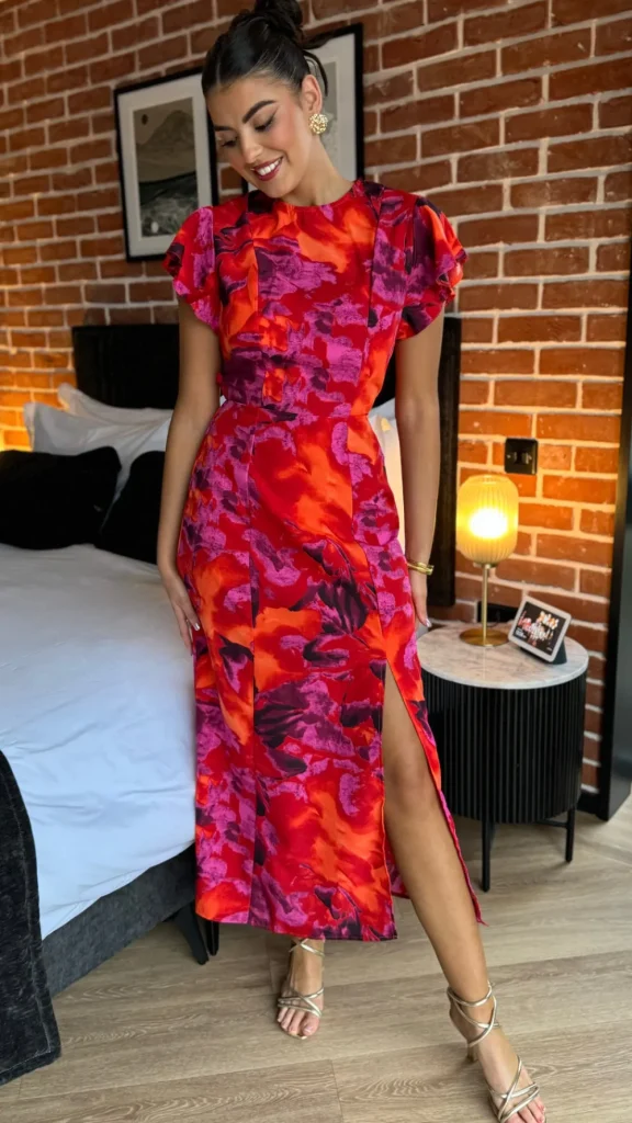 AX PARIS Going Out Dresses | Occasion Dresses^Eimear Orange & Purple Abstract Print Flutter Sleeve Midi Dress