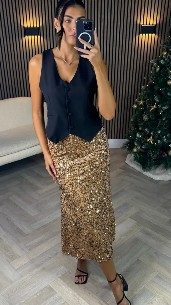 VERA LUCY Skirts & Shorts^Eliza Gold Sequin Midi Skirt