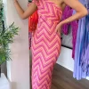 CC Fitted Dresses | Going Out Dresses^Ellie Pink & Orange Printed One Shoulder Midaxi Dress