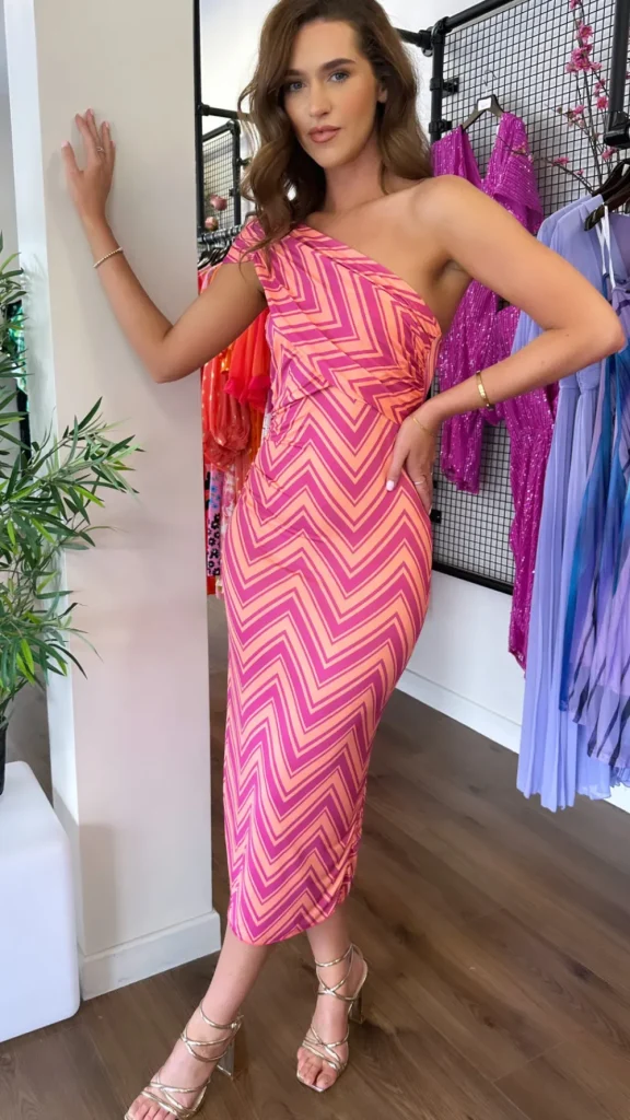 CC Fitted Dresses | Going Out Dresses^Ellie Pink & Orange Printed One Shoulder Midaxi Dress