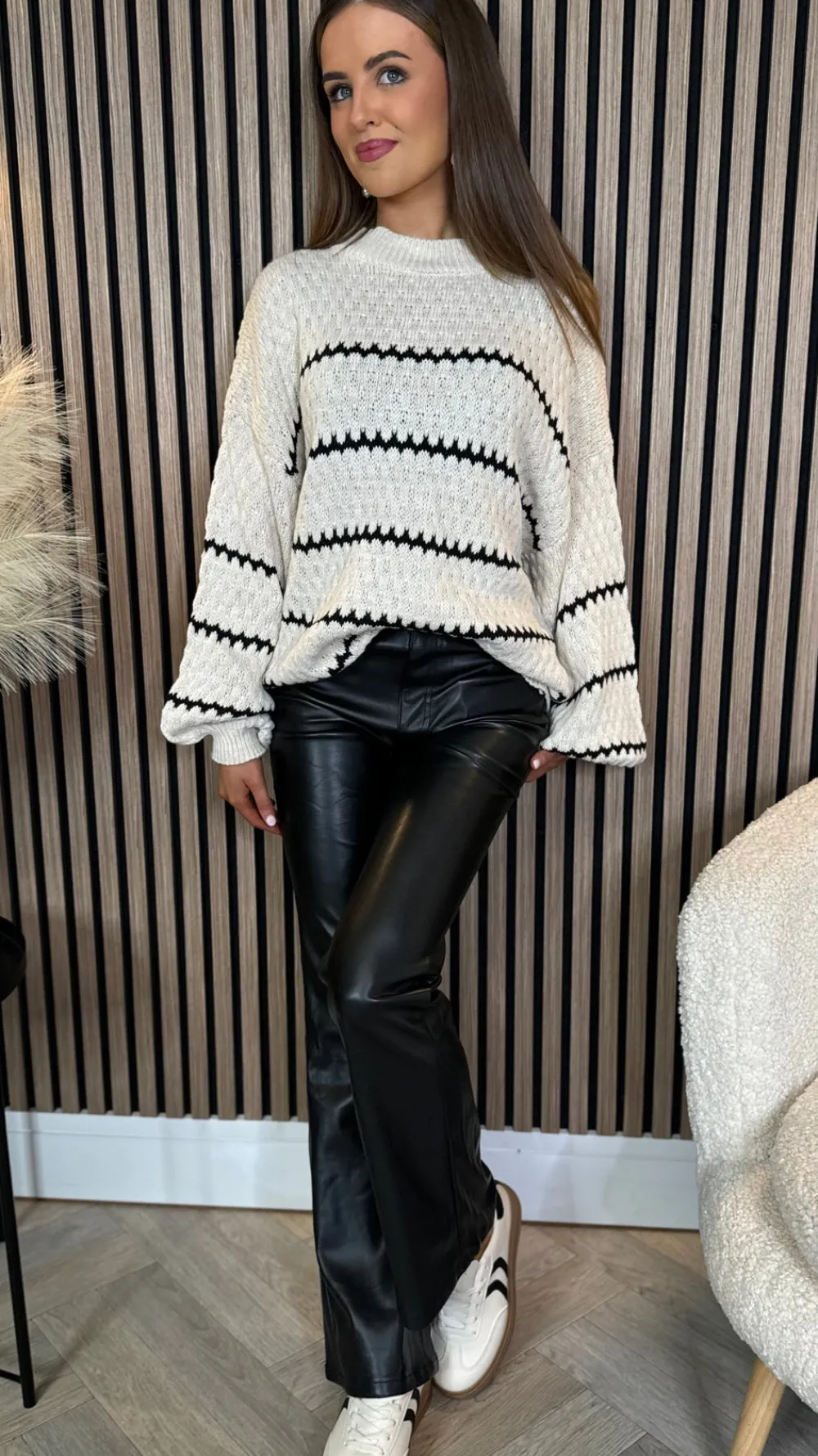 ellison_black_leather_loo_2.webp BABEZ LONDON Trousers^Ellison Black Leather Look Flared Leg Trousers