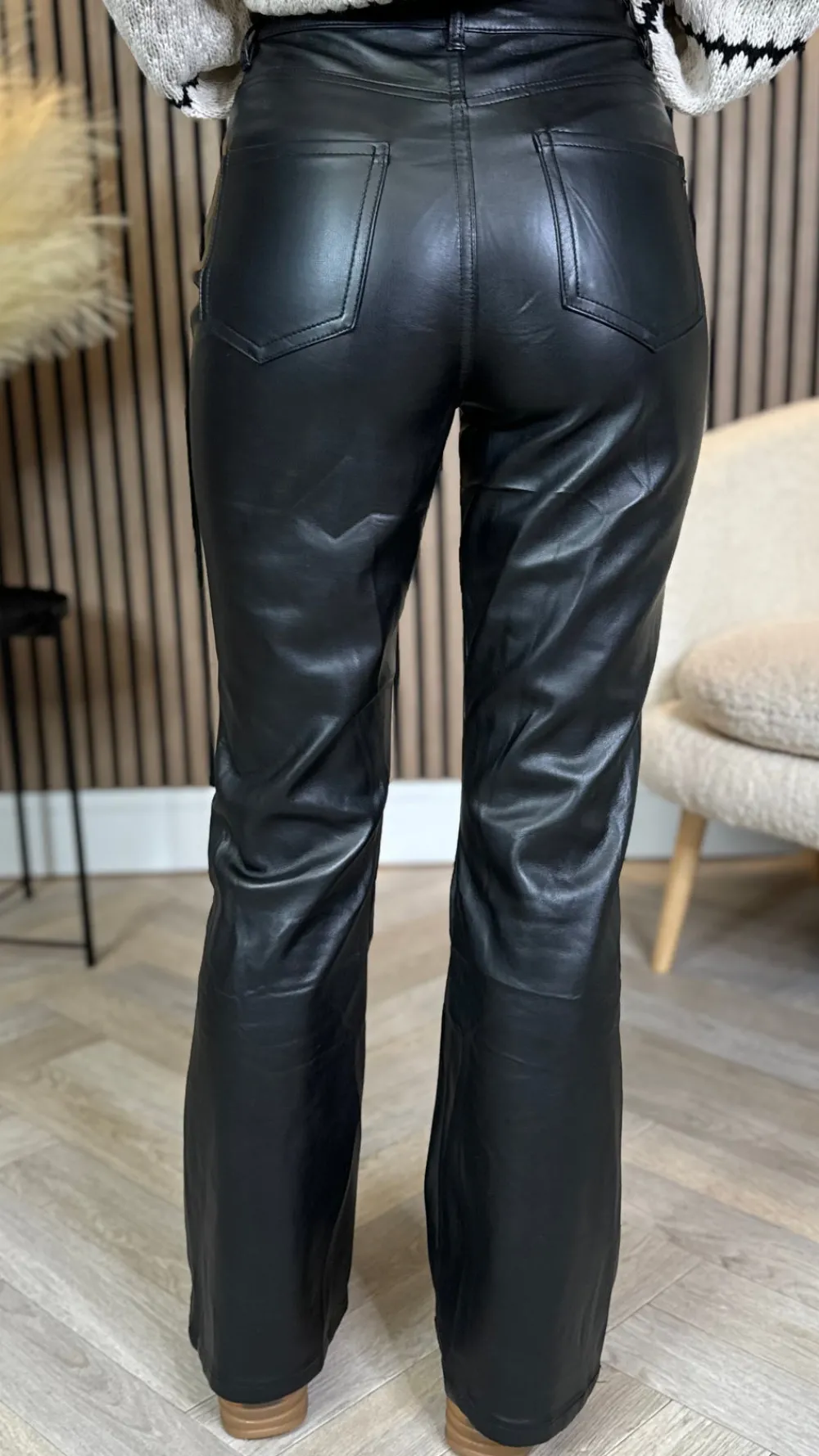 ellison_black_leather_loo_4.webp BABEZ LONDON Trousers^Ellison Black Leather Look Flared Leg Trousers