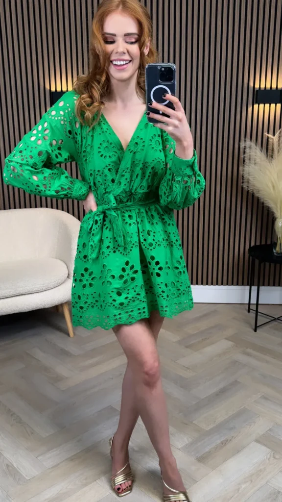 GIRL IN MIND Going Out Dresses | Occasion Dresses^Elodie Green Broidery Wrap V Neck Mini Dress