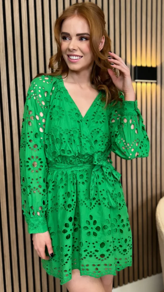 GIRL IN MIND Going Out Dresses | Occasion Dresses^Elodie Green Broidery Wrap V Neck Mini Dress