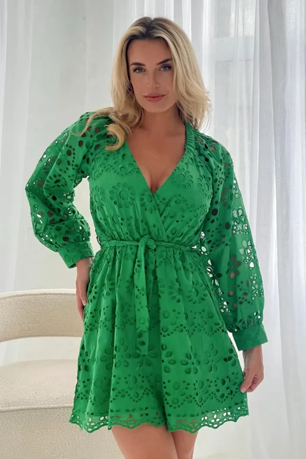 GIRL IN MIND Going Out Dresses | Occasion Dresses^Elodie Green Broidery Wrap V Neck Mini Dress