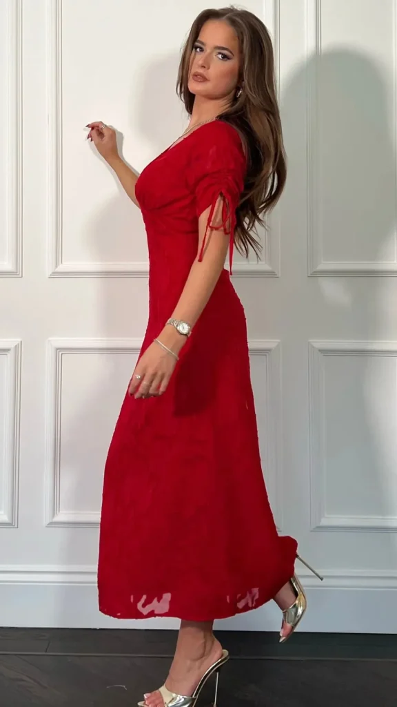 GIRL IN MIND Fitted Dresses | Going Out Dresses^Emiliana Burnout Red Tie Sleeve Midi Dress