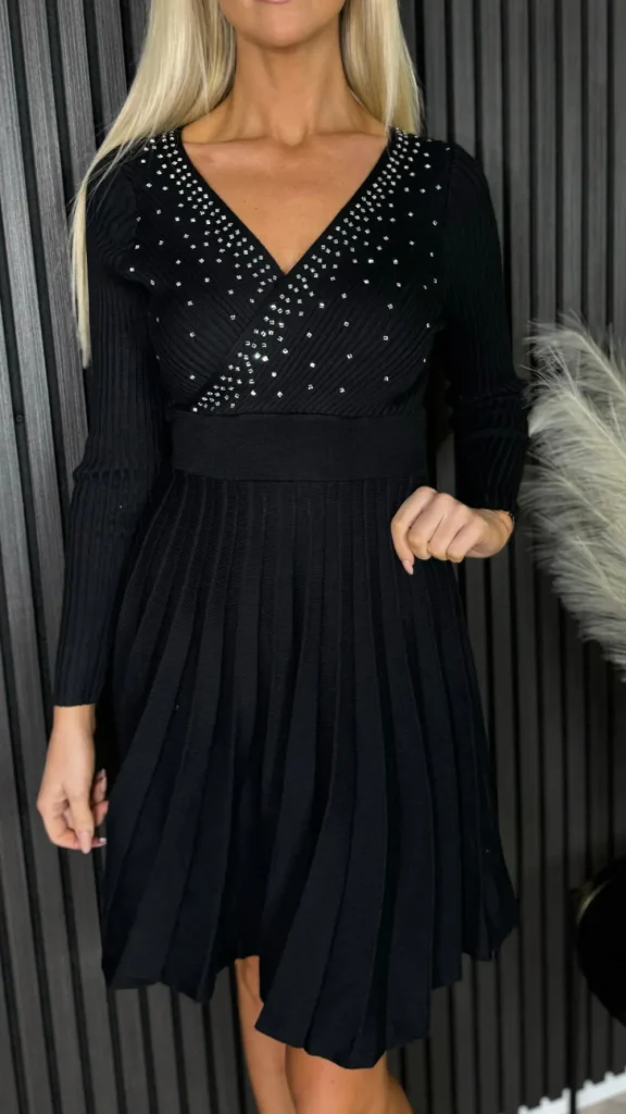 LUCCE Knitwear | Going Out Dresses^Emily Black Embellished Detail Knit Pleated Mini Dress
