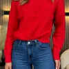 PARIS FASHION SHOPS Tops | Knitwear^Enya Red Patterned Knit Sweater