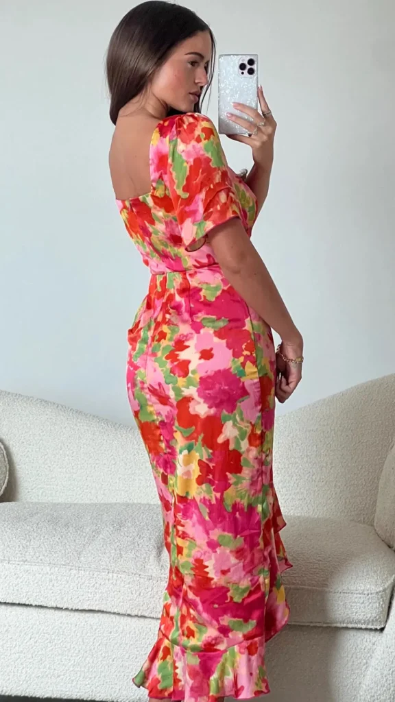 GIRL IN MIND Going Out Dresses | Occasion Dresses^Erica Orange Floral Burnout Ruched Midi Dress