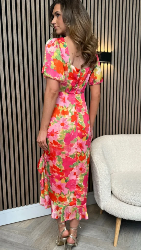 GIRL IN MIND Going Out Dresses | Occasion Dresses^Erica Orange Floral Burnout Ruched Midi Dress
