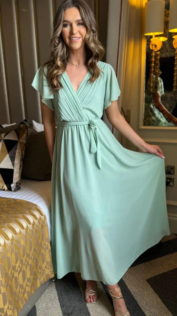 PARIS FASHION SHOPS Going Out Dresses | Occasion Dresses^Esme Green Wrap Style Pleated Midi Dress