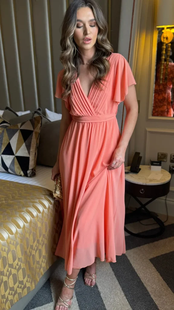 PARIS FASHION SHOPS Going Out Dresses | Occasion Dresses^Esme Orange Wrap Style Pleated Midi Dress