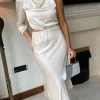 LORIANE Fitted Dresses | Going Out Dresses^Estella Beige High Neck One Sleeve Midi Dress