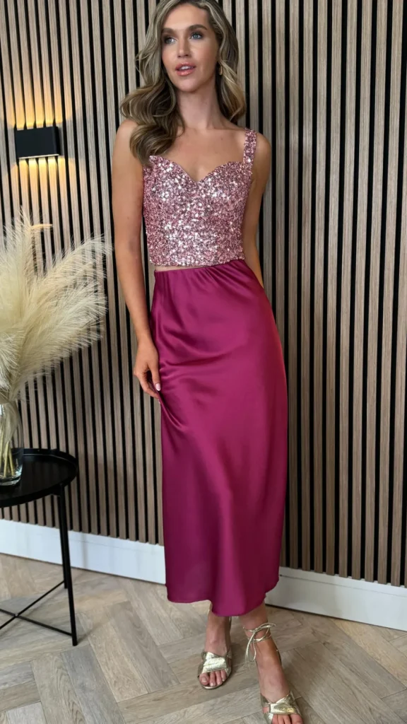 VERA LUCY Tops^Estella Pink Sequin Crop Top