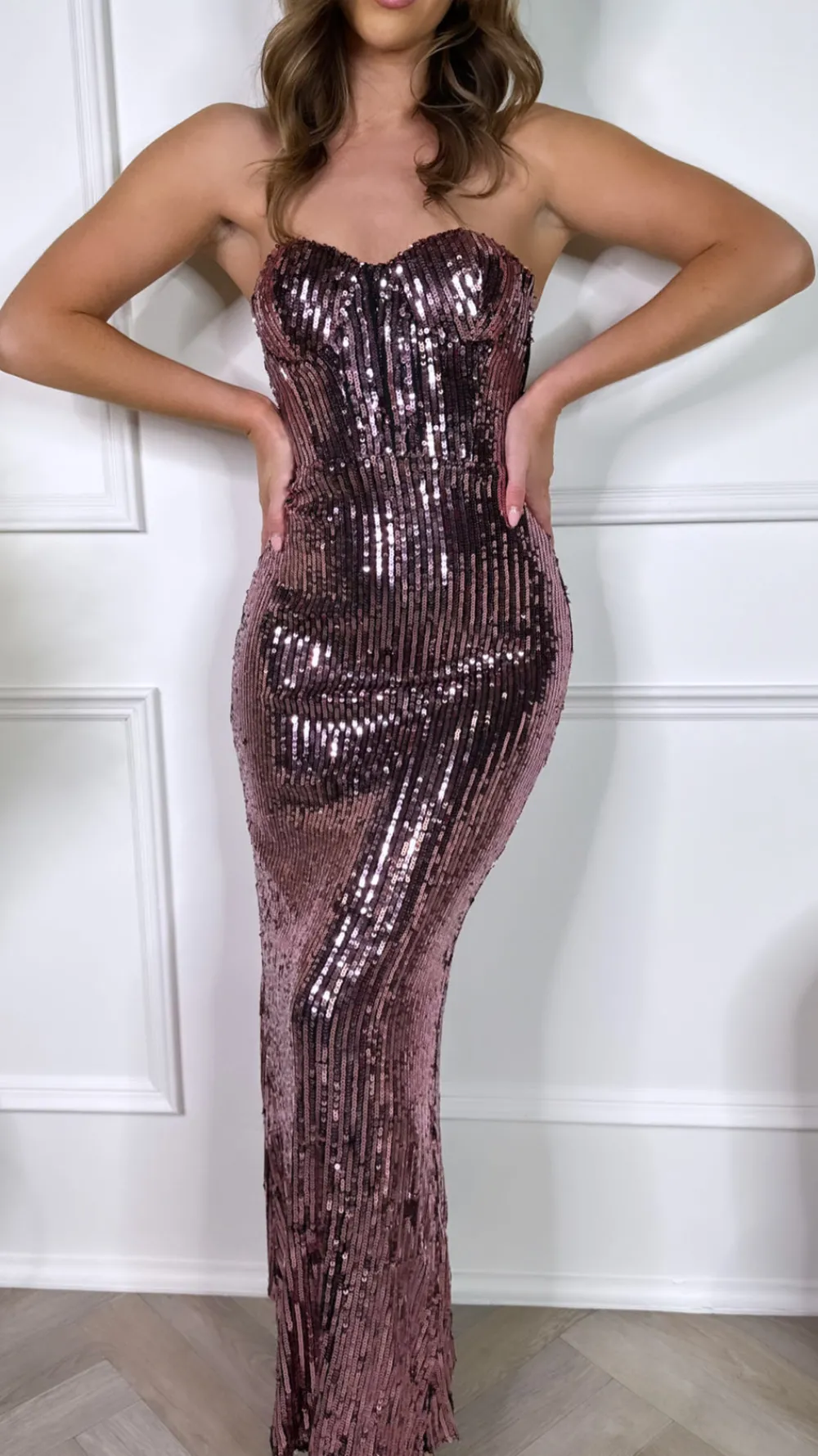 eudora_pink_strapless_seq_0.webp VERA LUCY Fitted Dresses | Occasion Dresses^Eudora Pink Strapless Sequin Maxi Dress