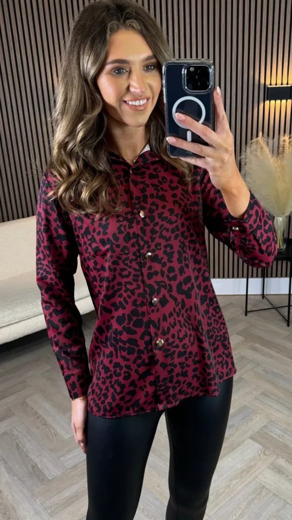 ESTEE BROWN Tops^Evalina Burgundy & Black Leopard Print Shirt