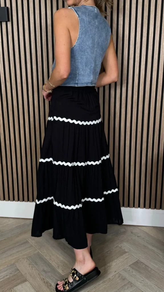 COPPEROSE Skirts & Shorts | Going Out Dresses^Evelyn Black & White Trimmed Midi Skirt