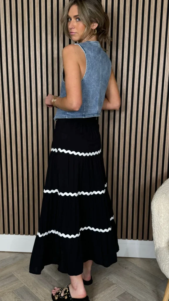 COPPEROSE Skirts & Shorts | Going Out Dresses^Evelyn Black & White Trimmed Midi Skirt