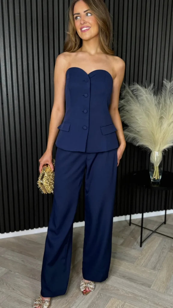 ELENZA Trousers | Co-ords^Farrah Navy Bustier Top & Trousers Co-Ord